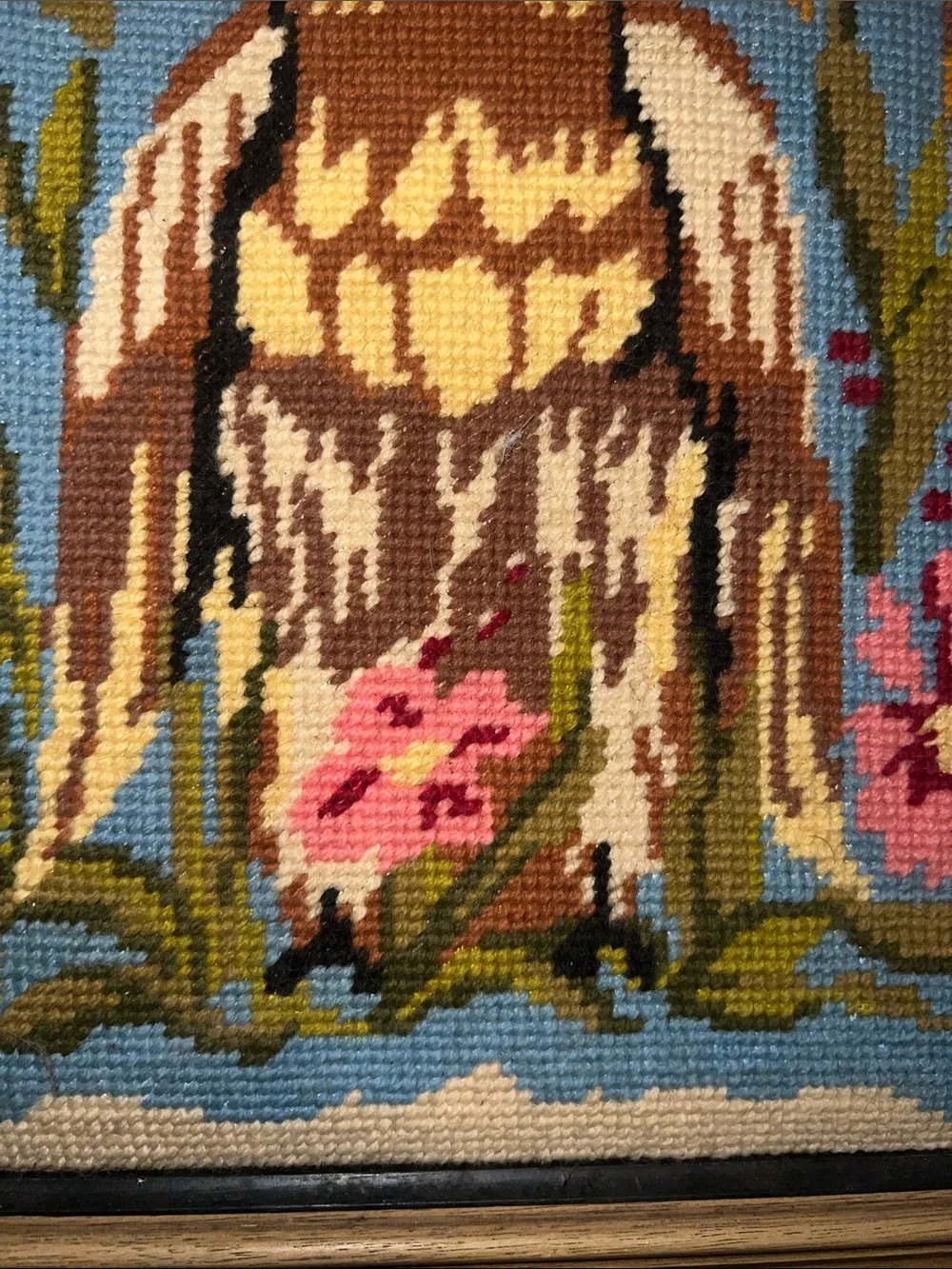 Vintage 1960’s Owl NeedleWork hand made picture. Professionally Framed
